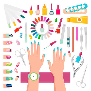 Nail Polishes and Instruments for Manicure Set