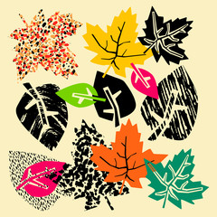Naklejki  Seamless autumn leaves pattern,trendy print in collage cut out, carve style.Hand drawn doodle texture.