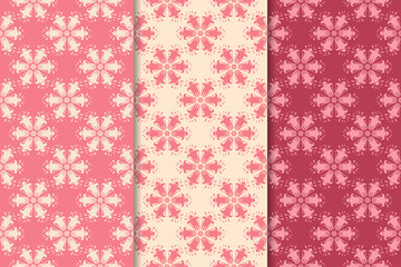 Floral seamless ornaments. Cherry red vertical backgrounds