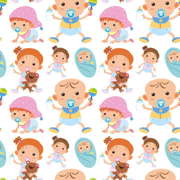 Seamless background with toddler boys and girls