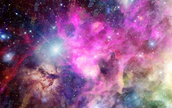Watercolor Galaxy Background, Space, Nebula In Watercolor Print Ready