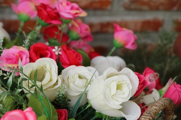 Beautiful vintage roses of artificial flowers