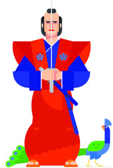Illustration of samurai warrior character in an animated style. Vector illustration. Flat vector illustration. Characters design.