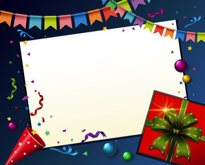 Fototapeta premium Background template with party flags and present box