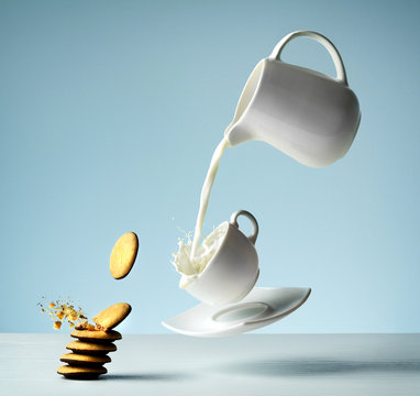 Flying cup with milk
