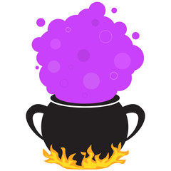 Cauldron and purple potion bursting out of it