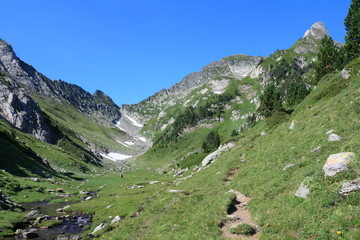 mountain landscape in Pyrenees. Ariege in Occitanie. South of France

