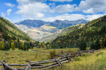 Fototapeta na wymiar Autumn View of the Sneffels Mountains Range From Sunshine Mesa, Colorado