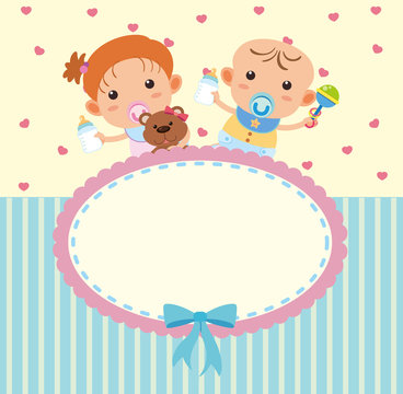 Border template with cute boy and girl