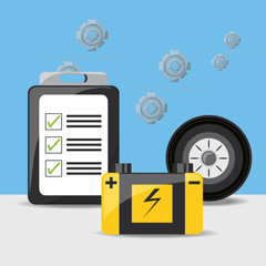 Battery of car service and machine repair theme Vector illustration