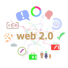 Text web. Web design concept . Set of line icons and word typography on background. Creative solution concept