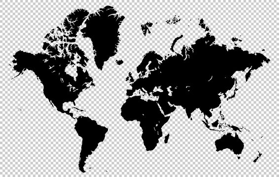 World map isolated on a transparent background, highly detailed vector illustration. All elements are easily editable and located in separate layers