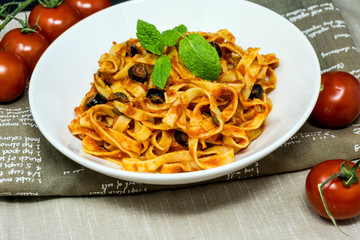 tasty pasta Italian meat sauce pasta on the table