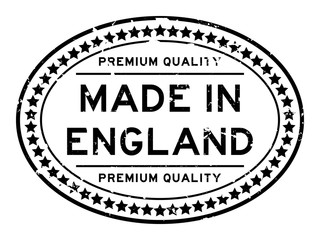 Grunge black premium quality made in England oval rubber seal stamp on white background