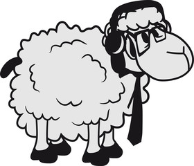 nerd geek freak krawatte kopfhörer hornbrille hipster schlau glücklich lustig klein süß niedlich comic cartoon schaf ziege wolle bauer bock müde cool