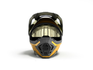yellow motocross helmet 3d render on white background