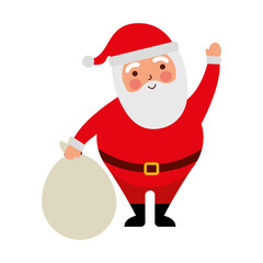 christmas happy santa claus waving hand with bag toys