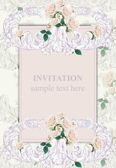 Invitation card Vector. Royal victorian pattern ornament. Baroque backgrounds. lavender colors