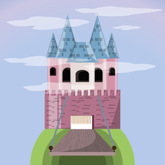Castle with bridge of palace medieval and fairytale theme Vector illustration