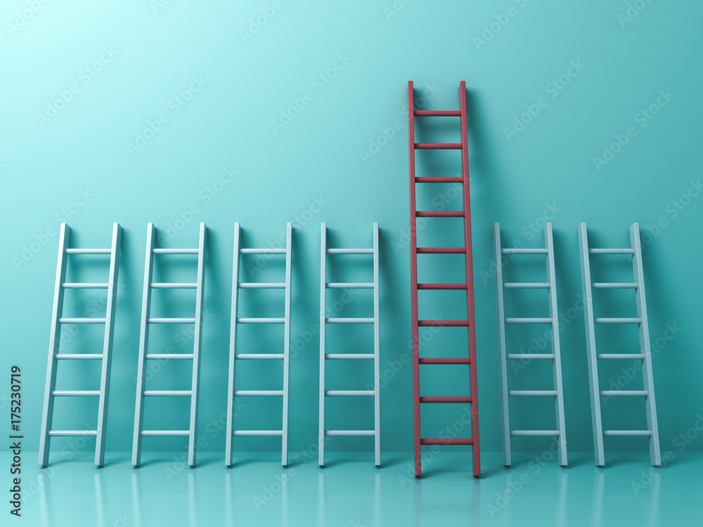 Poster stand out from the crowd and different creative idea concepts , longest red ladder among other short