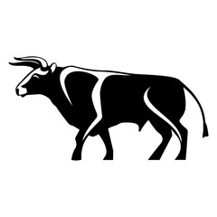 Bull black silhouette realistic icon muscular and aggressive cow