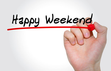 Fototapeta premium Hand writing inscription Happy Weekend with marker, concept