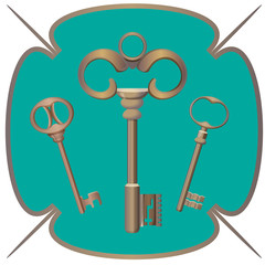 Bunch of keys metal chrome decorative unlock steel elements isolated