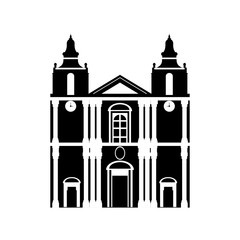 Flat black and white building of Malta country, travel icon landmark . City architecture. World European travel vacation sightseeing.