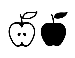 Apple And A Half.  Flat Design Vector Illustration Of A Apple  And A Half Of It On White Background.