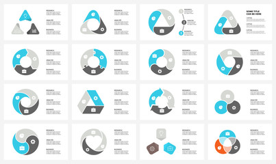 Fototapeta premium Vector circle arrows triangle infographic, cycle diagram, graph, presentation chart. Business concept with 3 options, parts, steps, processes. 16x9 slide templates bundle.