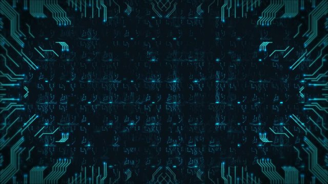 Motion graphics of hi-tech circuit board. Looping animation of the cyber world. Technology seamless loop abstract background.