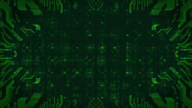Green Hi-Tech Circuit Board Background. Computer Generated Seamless Loop Abstract Animation.