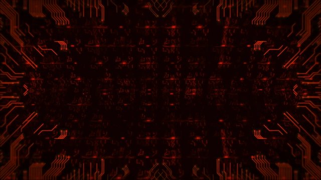 Red Hi-Tech Circuit Board Background. Computer Generated Seamless Loop Abstract Animation.