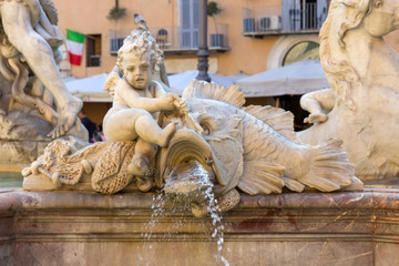 Neptune fountain in Piazza Navona, Rome, Italy.