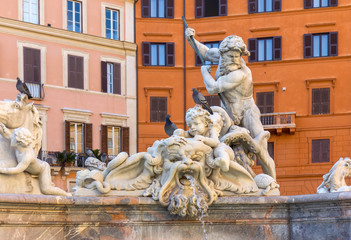 Neptune fountain in Piazza Navona, Rome, Italy. - obrazy, fototapety, plakaty