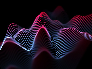 Information technology concept: abstract blue glowing waves.