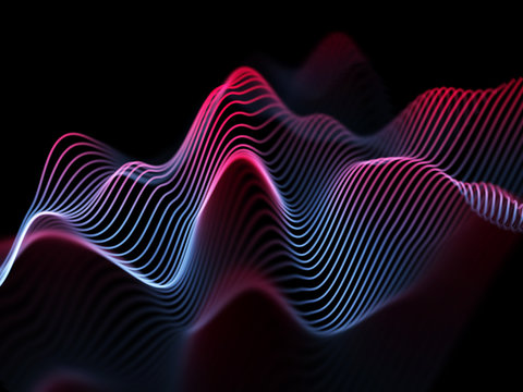 Information technology concept: abstract blue glowing waves.