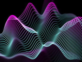Information technology concept: abstract blue glowing waves.