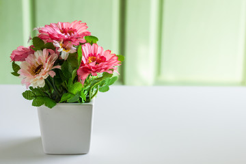 Fototapeta na wymiar Vase of flowers on a white background.
