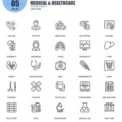 Simple Set of Medical and Healthcare Related Vector Line Icons. Contains such Icons as Doctor, Grooming, Pharmacy, Stethoscope, X-ray, Pills and more. Editable Stroke. 48x48 Pixel Perfect.