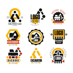 Backhoe and excavator logo design set vector Illustrations
