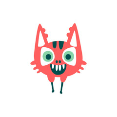 Funny red cartoon monster, fabulous incredible creature, cute alien vector Illustration