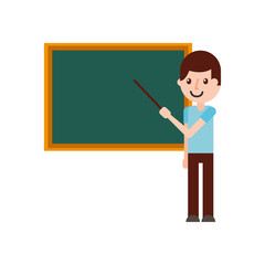 teacher with pointer showing on board on lesson at blackboard in classroom vector illustration