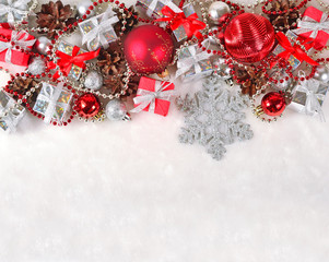 Fototapeta na wymiar Christmas decorations on a white