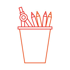 school plastic cup with pencil pen supplies vector illustration