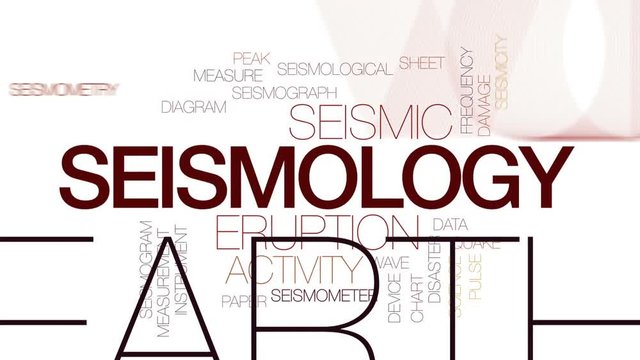 Seismology word cloud, text design animation. Kinetic typography.