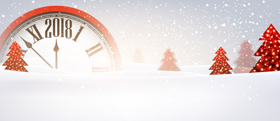 2018 New Year banner with clock.