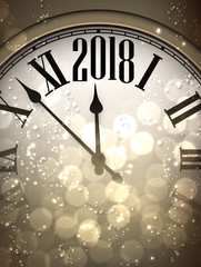 Naklejka na ściany i meble 2018 New Year background with clock.