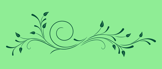 Floral vector ornament. Flower and leaves. Drawing on a green background.