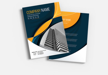 Brochure Cover Layout with Dark Blue and Orange Accents 5